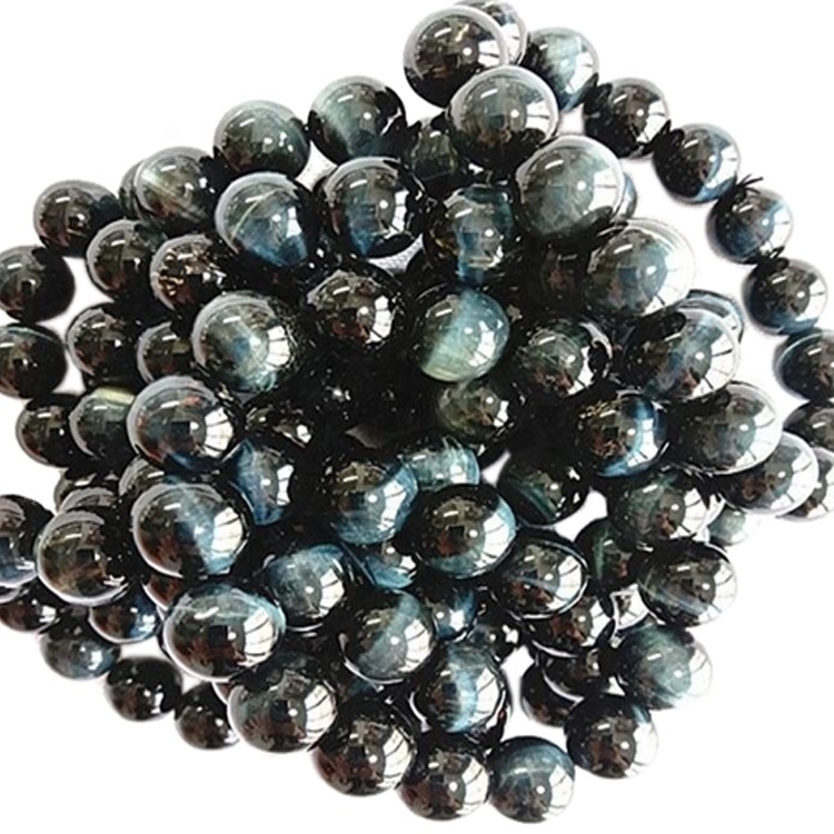 Pulsera de ojo de tigre azul natural Cuentas de forma redonda Piedra preciose lisa 11
