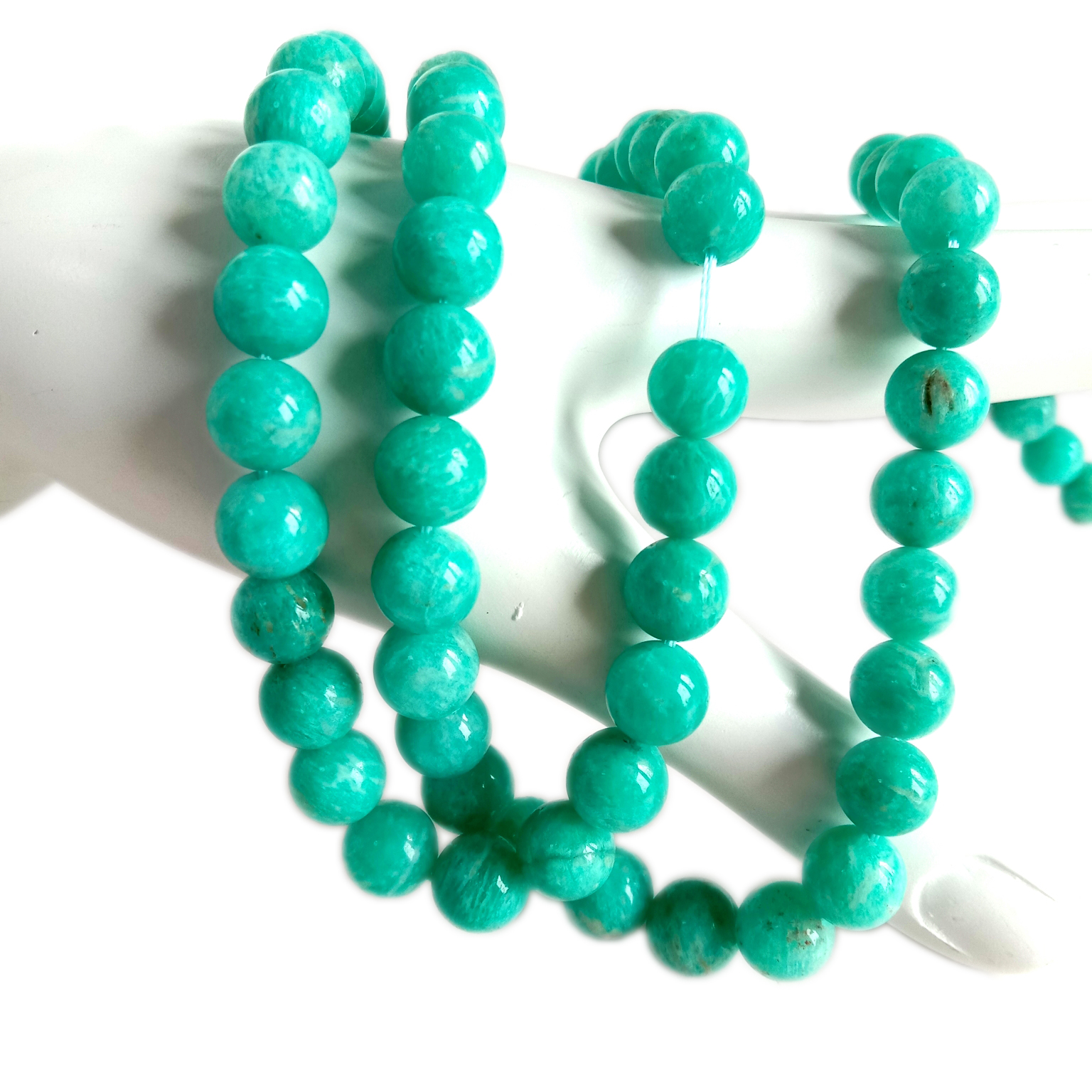 Manik-manik bulat halus Amazonite asli 8mm manik-manik longgar Amazonite alami 12