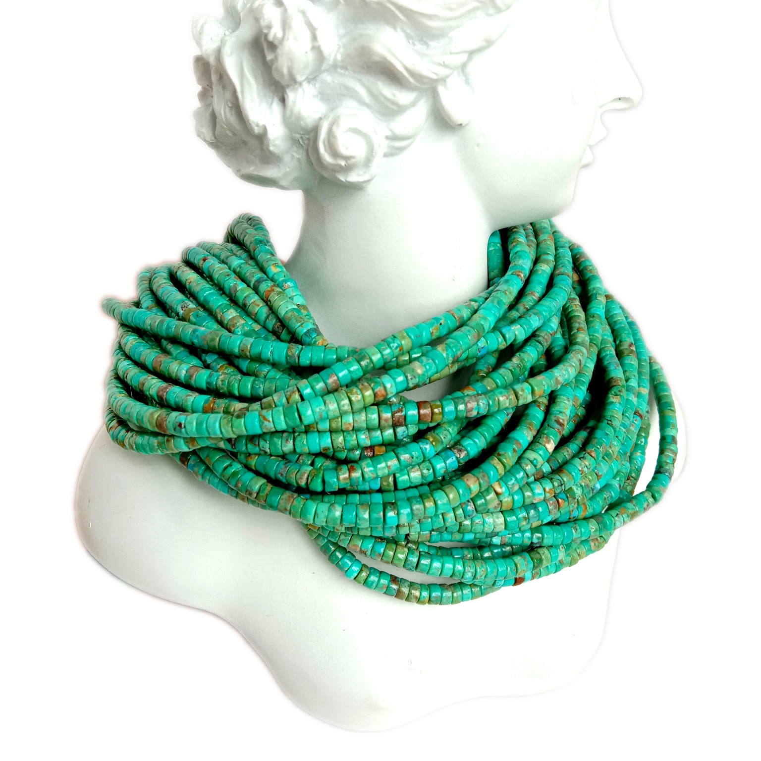 100% Genuine Turquoise Heishi Beads 4mm Strand 16 Lifaha tsa Afghani 9