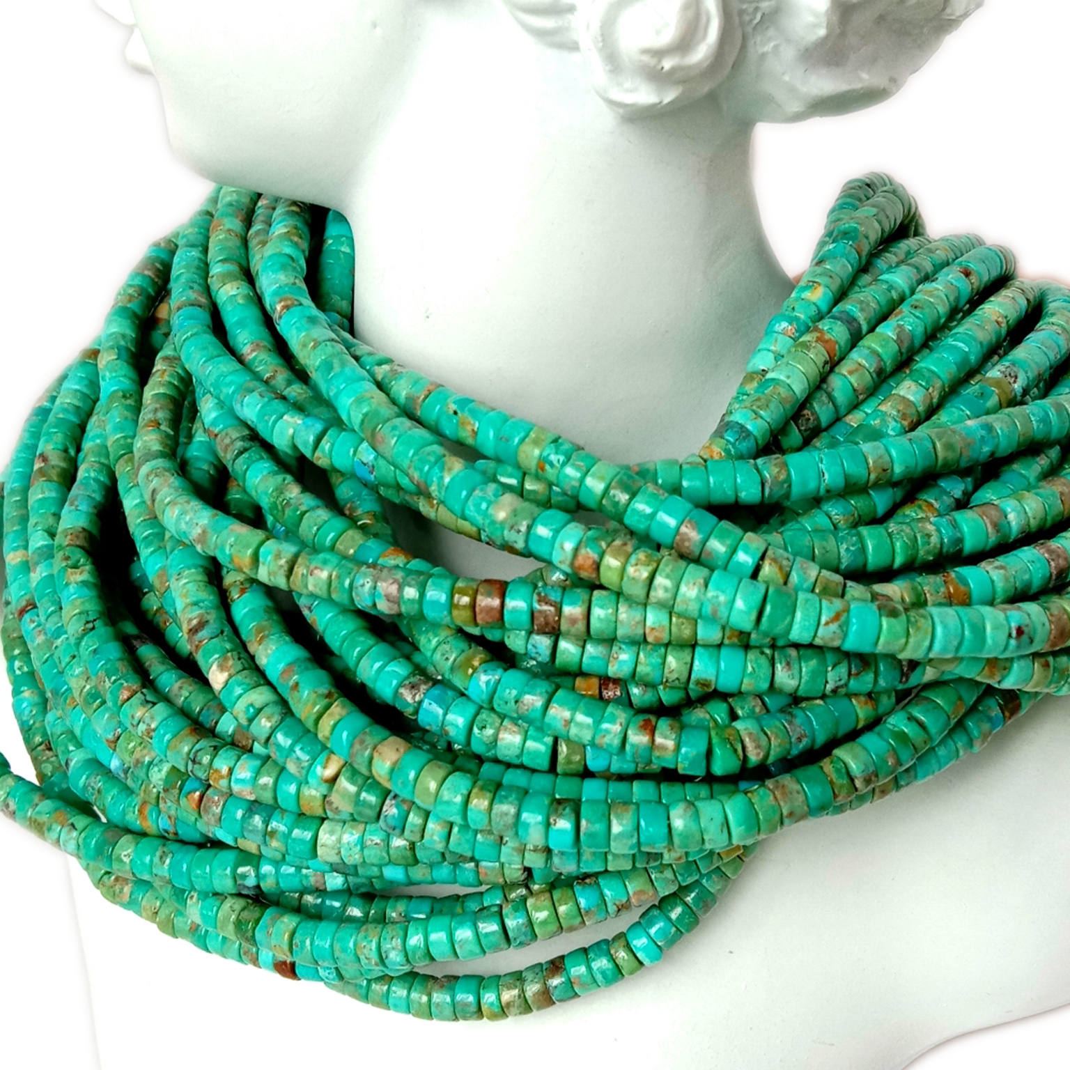 100% Genuine Turquoise Heishi Beads 4mm Strand 16 Lifaha tsa Afghani 8