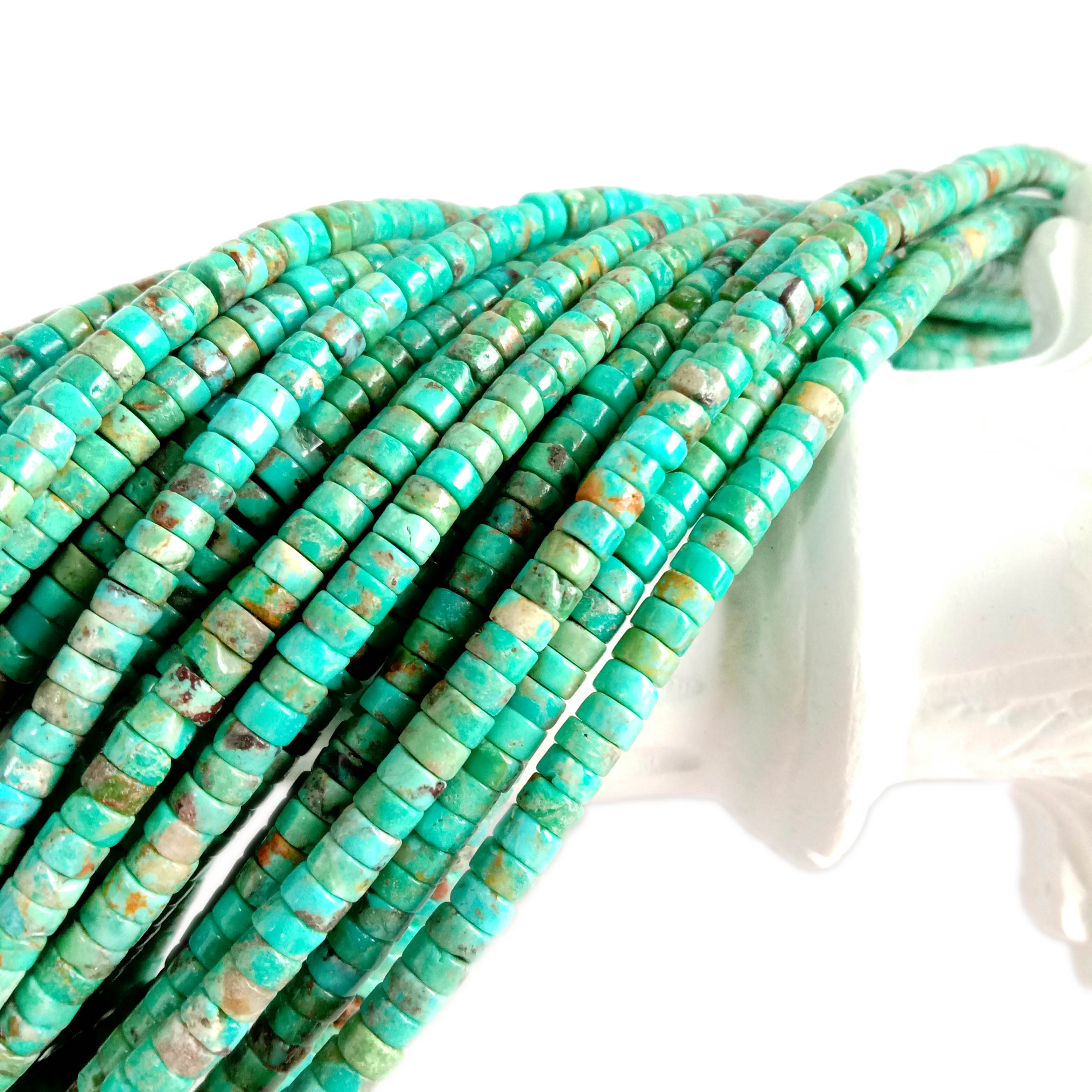 Natural 4mm turquoise heishi gem beads 13
