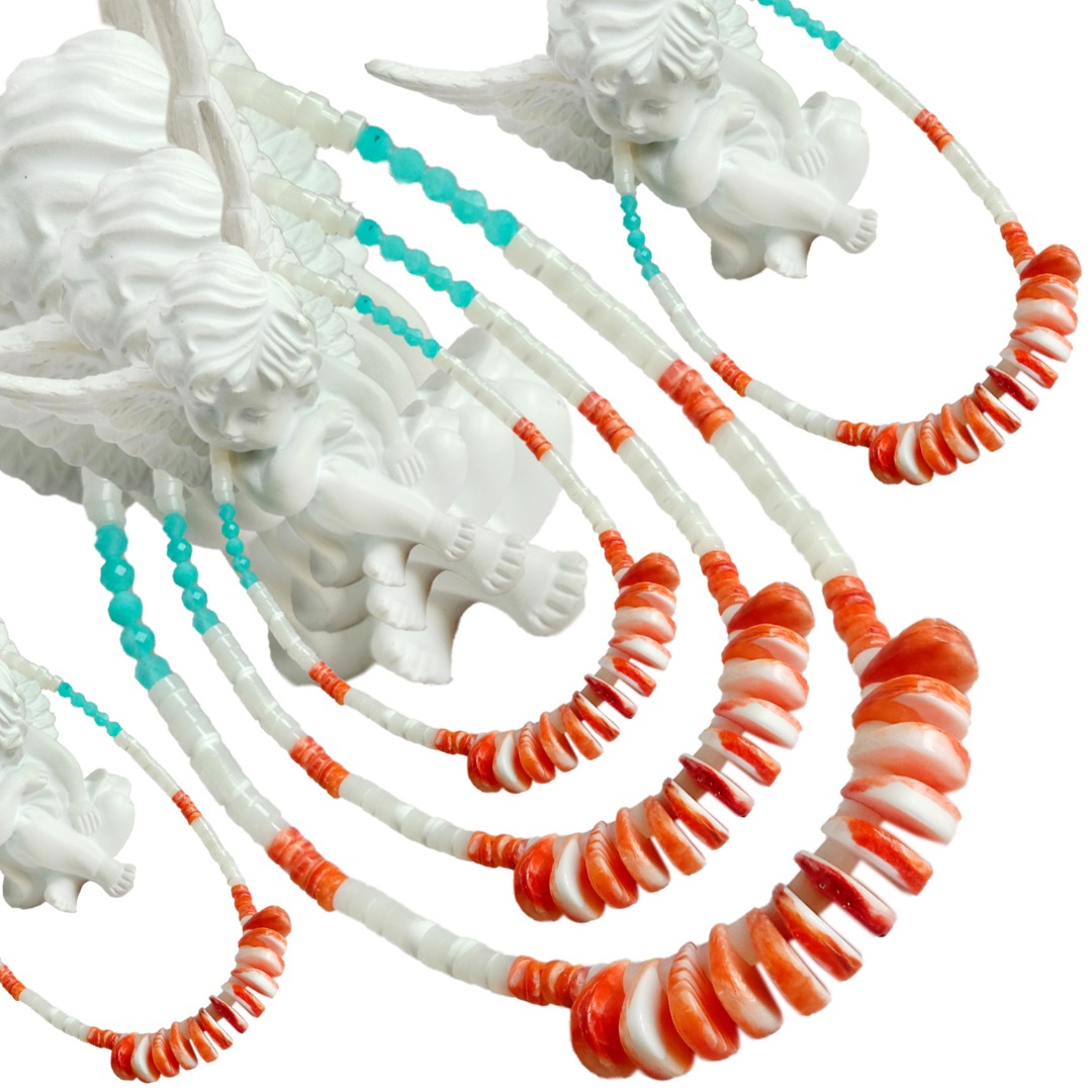 ئاق خېيشى نەيچىسى مونچاق ۋە كۆك ئامازونېت بىلەن Spiny Oyster ئاسما زەنجىر Vintage يەرلىك مونچاق مونچاق ئۇزۇن 16 ئىنچىكە 20230823-03-08 8