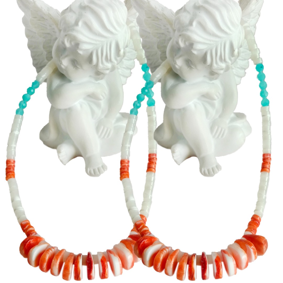 ئاق خېيشى نەيچىسى مونچاق ۋە كۆك ئامازونېت بىلەن Spiny Oyster ئاسما زەنجىر Vintage يەرلىك مونچاق مونچاق ئۇزۇن 16 ئىنچىكە 20230823-03-08 9