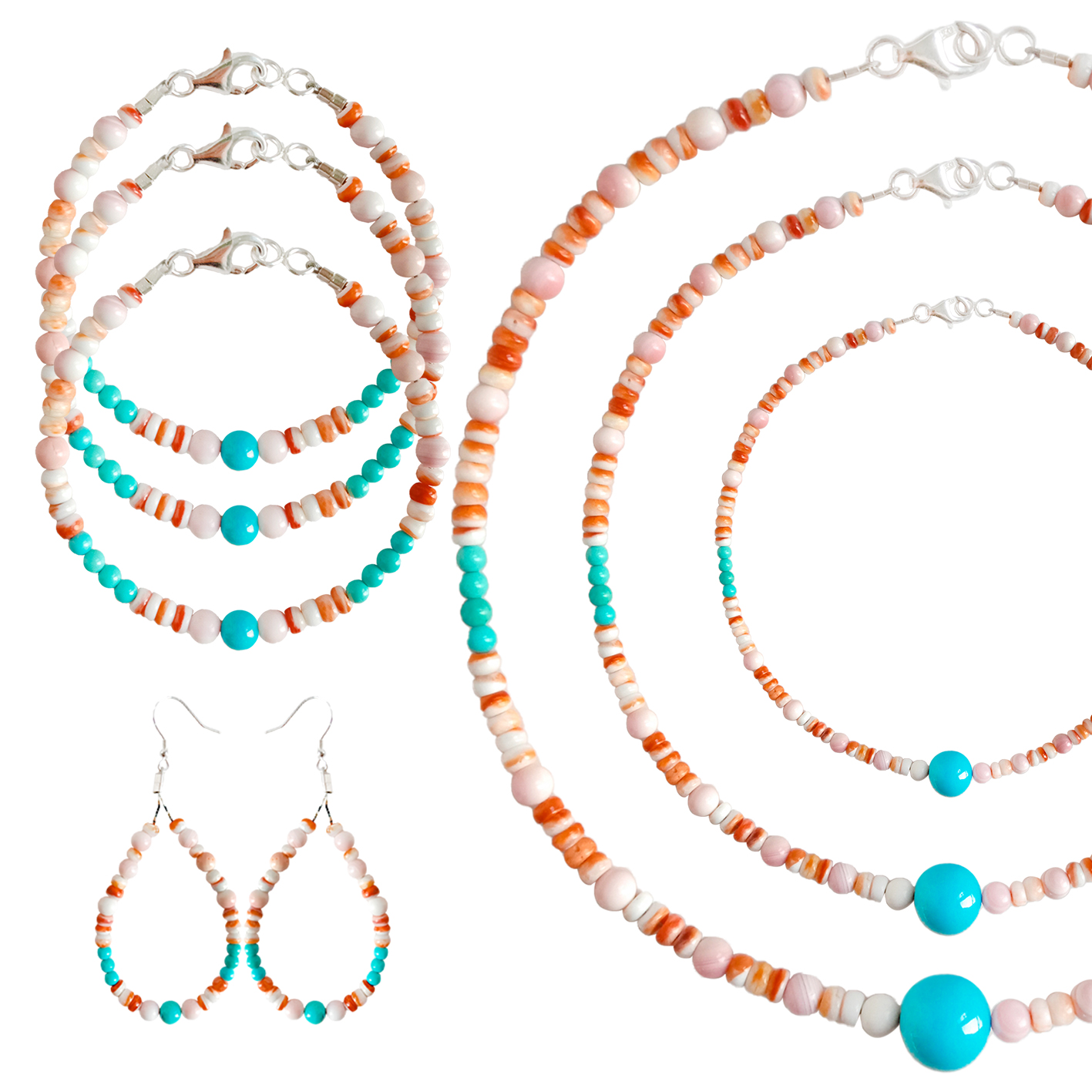 Turquoise nádúrtha agus sliogán bándearg le oisrí spíonacha oráiste Seodra Il Cloch Feirbthe Bronntanais Uathúla do Mhná 20231101-05-08 8