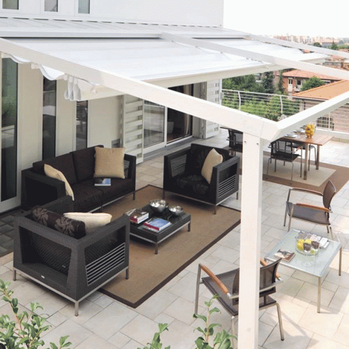 Hotels / Restaurants Retractable Roof Pergola High Tension PVC Fabric Weather Protection 2