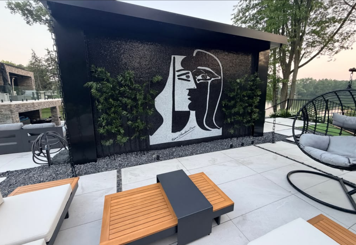 Z200 aluminum pergola with overhanging eave design by SUNC Pergola