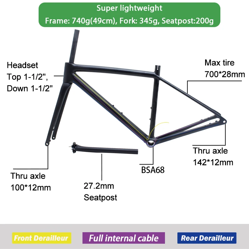 New Design 49-56cm Carbon Fiber Road Bike Frame 700c 15