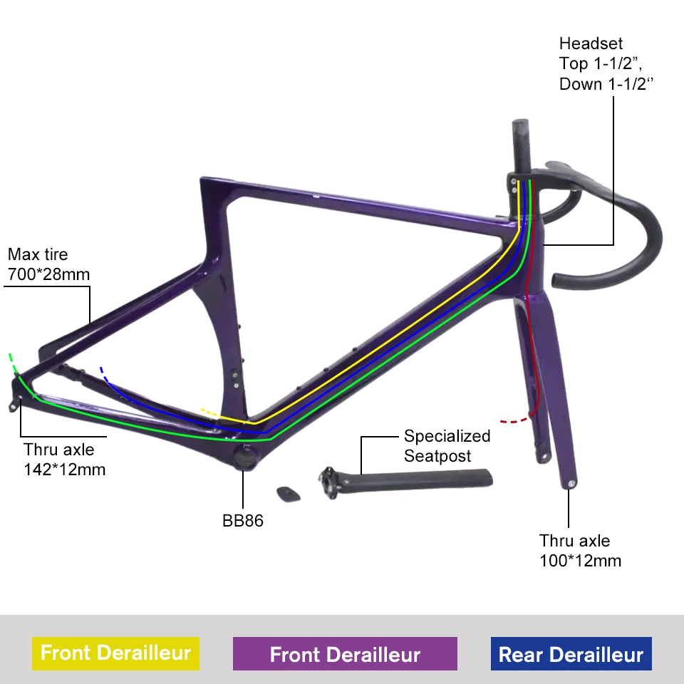 2024 New Ultralight Carbon Fiber Road Bike Frame, Disc Brake 700c Full Internal Cable Routing Bicycle Frameset, Thru Axle 12x142mm for Racing 9