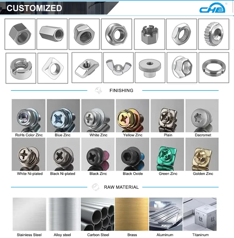 Porca cilíndrica de aço inoxidável personalizada, porca de rosca galvanizada 7