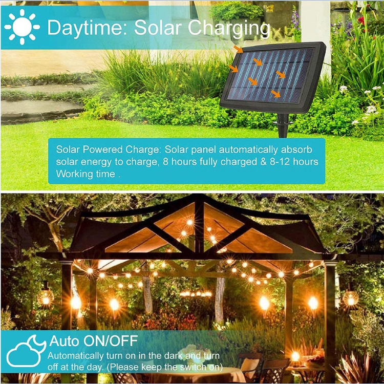 Filament solar de vânzare fierbinte G40 festooning Lumină alb cald LED Ghirlandă lumini de Crăciun IP65 șir de iluminat de sărbători 14
