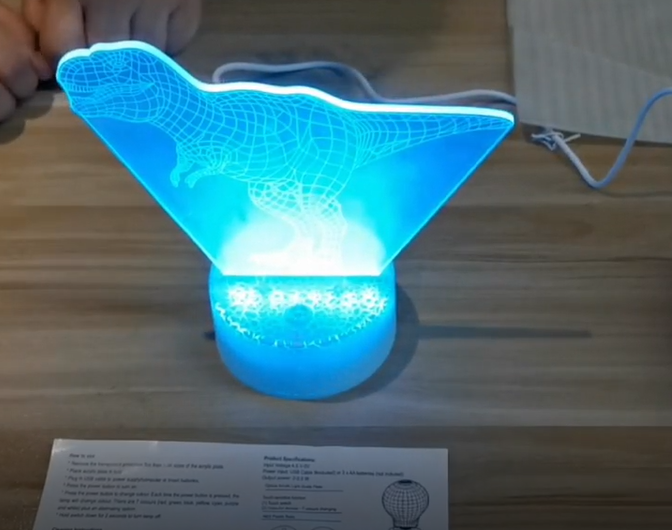 Lumină de noapte cu dinozaur pentru copii Lampă cu iluzie 3D cu schimbare reglabilă Decor Lumină cadou Lampă jucărie cu dinozaur 2