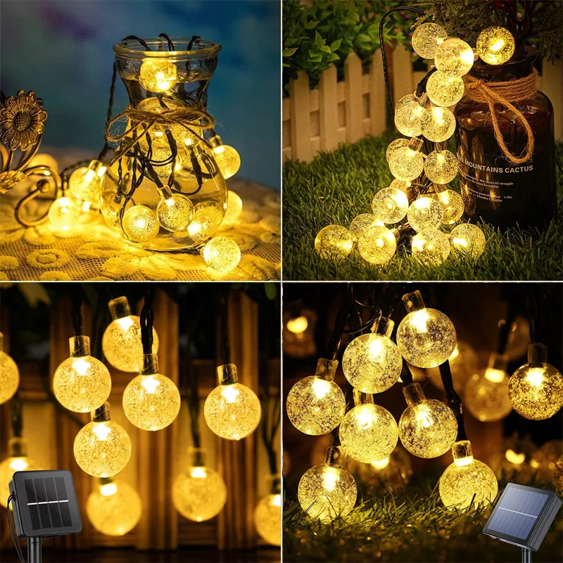 Lucrări solare cu design nou, în aer liber, led, cu bule de zâne, lampă de cristal, decorațiuni de Crăciun, petrecere festivă cu led 6