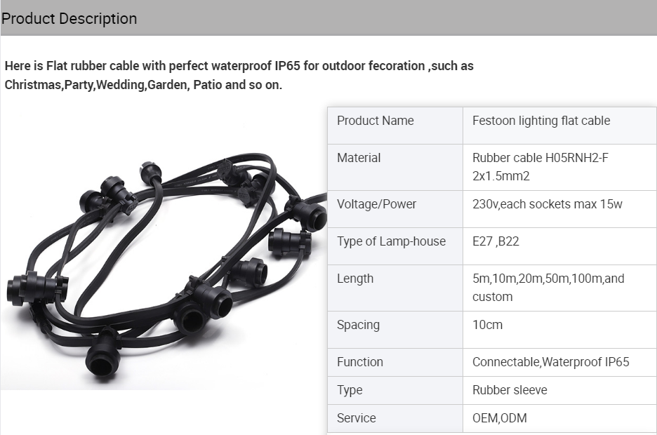 personalizzato wendadeco cavo piatto impermeabile led b22 e27 cintura festone luce esterna giardino patio produttori di corde 8