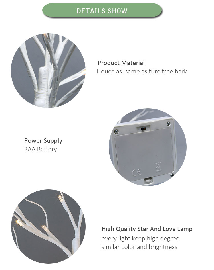 عالية الجودة الأبيض USB بطارية تعمل الصمام عيد الميلاد الزفاف شجرة البتولا الاصطناعي الخفيفة لتزيين الغرفة 4