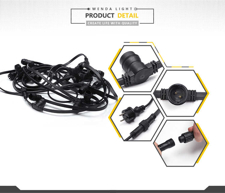 Festoon 100M Karet Garland Garland String Lampu Dekorasi Dekorasi Luar Ruangan untuk Memperhiasi dan Pesta Natal Hitam/Putih 40 12