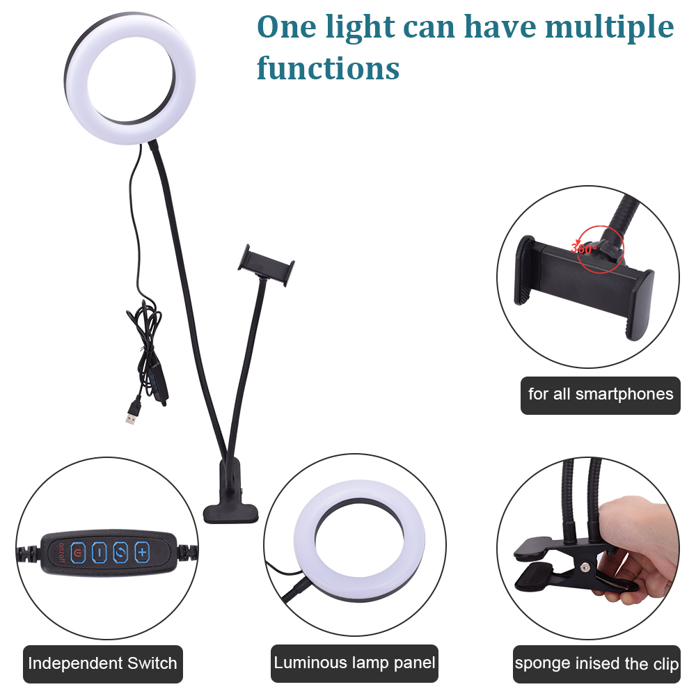 Luz de preenchimento ao vivo para mesa de trabalho 9W 5V 64LED 2835 Grânulos de lâmpada Luz branca Conexão USB 17