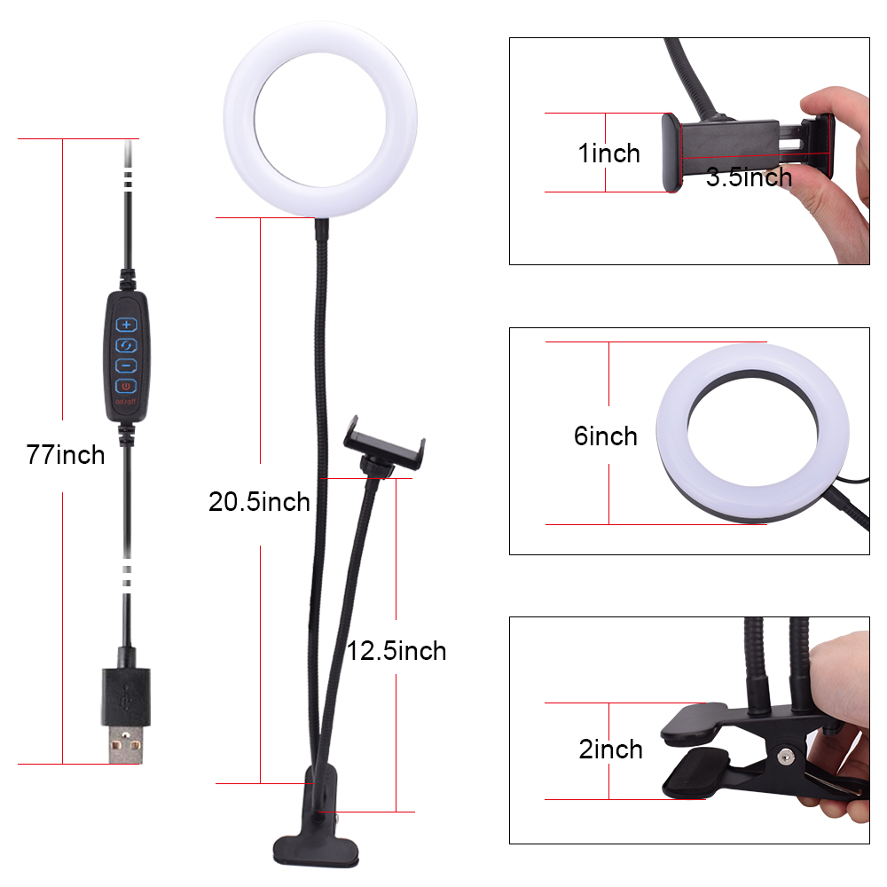 Luz de preenchimento ao vivo para mesa de trabalho 9W 5V 64LED 2835 Grânulos de lâmpada Luz branca Conexão USB 23