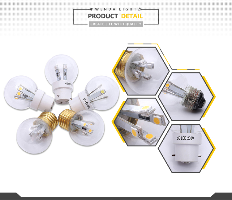 Quality 1W G45 golf bulbs decorative SMD LED Lighting e27 g45 led bulb Manufacturer | Wenda Deco1 9