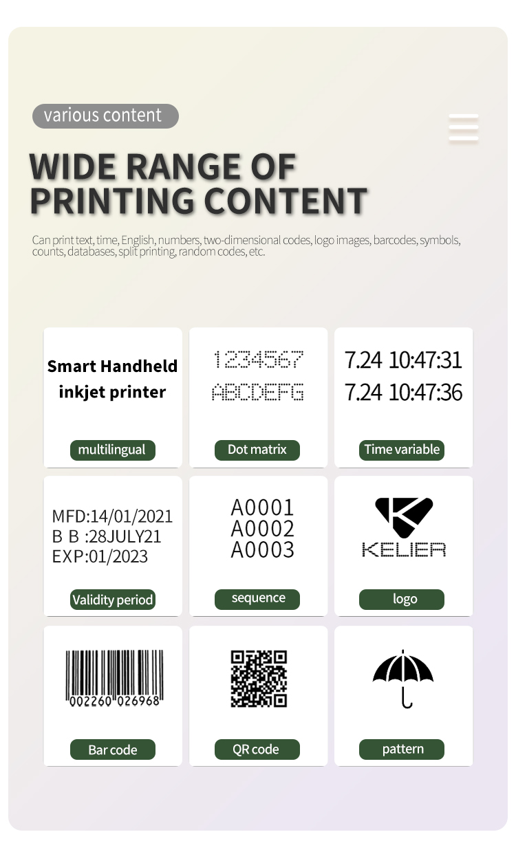 Kelier - Kelier portable handjet printer chinese inkjet printer TIJ Thermal Ink Jet Printer Handheld Inkjet Printer 10