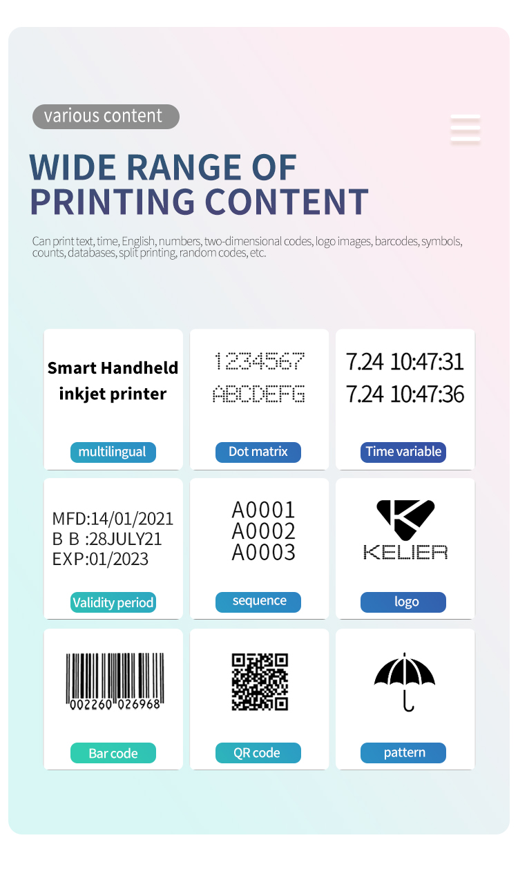 Kelier - Kelier thermal inkjet printer handheld food bag bottle date printer Production Batch Number coder Handheld Inkjet Printer 9