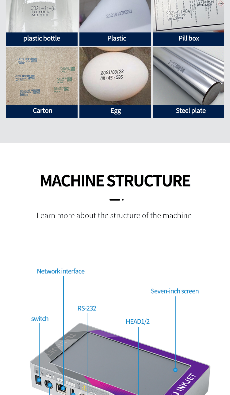 Kelier - Kelier tij 25 qr code barcode variable date inkjet coder bottle carton logo food industry coding printer Online Inkjet Printer 12