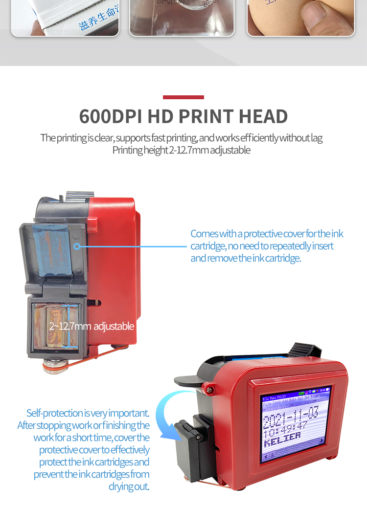 Kelier - Kelier 2022 new inkjet printer mini hand printer to print production date food bag bottle body Non-standard customization 8