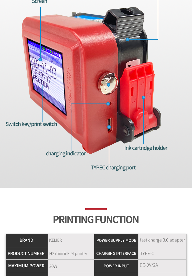 Kelier - Kelier 2022 new inkjet printer mini hand printer to print production date food bag bottle body Non-standard customization 11