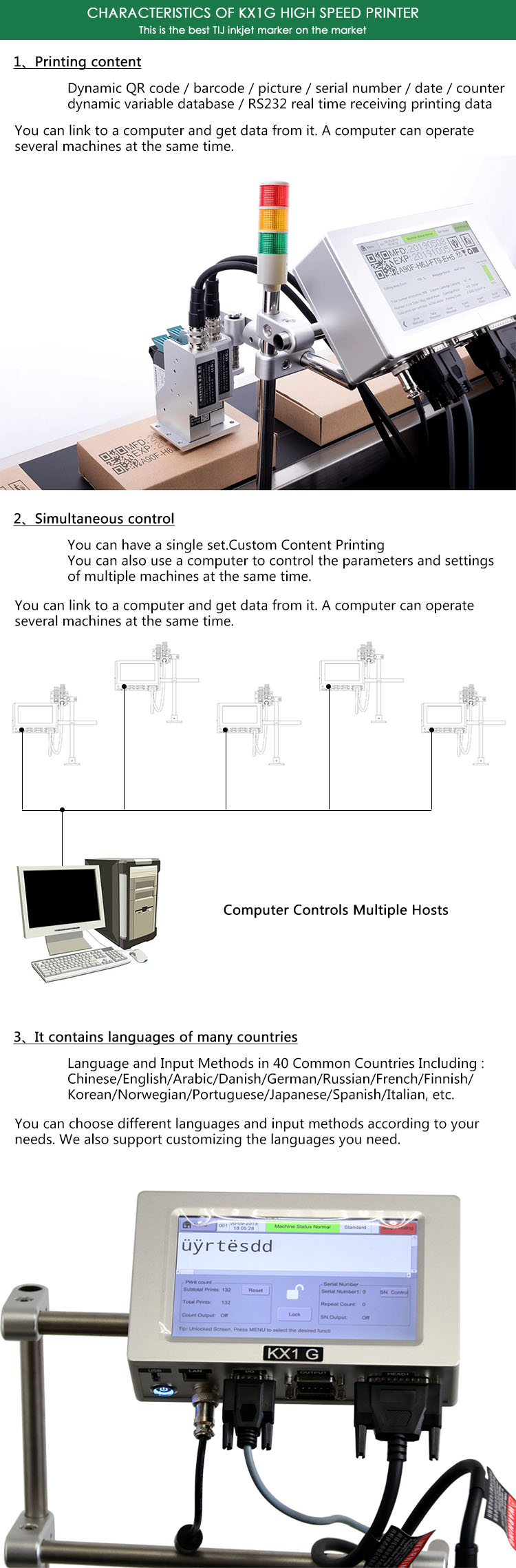Kelier - Kelier tij 76.2mm print height coding machine inkjet printer for expiry date plastic bag Non-standard customization 12