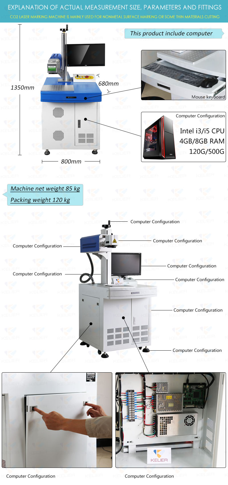 CO2 laser marking machine  For plastic wood and other materials Automatic batch expiry date printing machine kelier 10