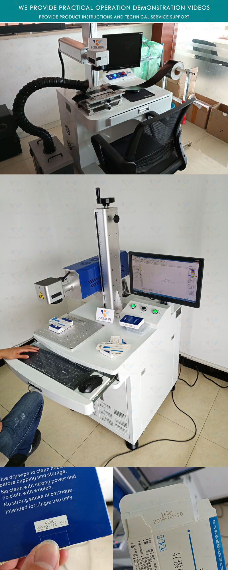 CO2 laser marking machine  For plastic wood and other materials Automatic batch expiry date printing machine kelier 14