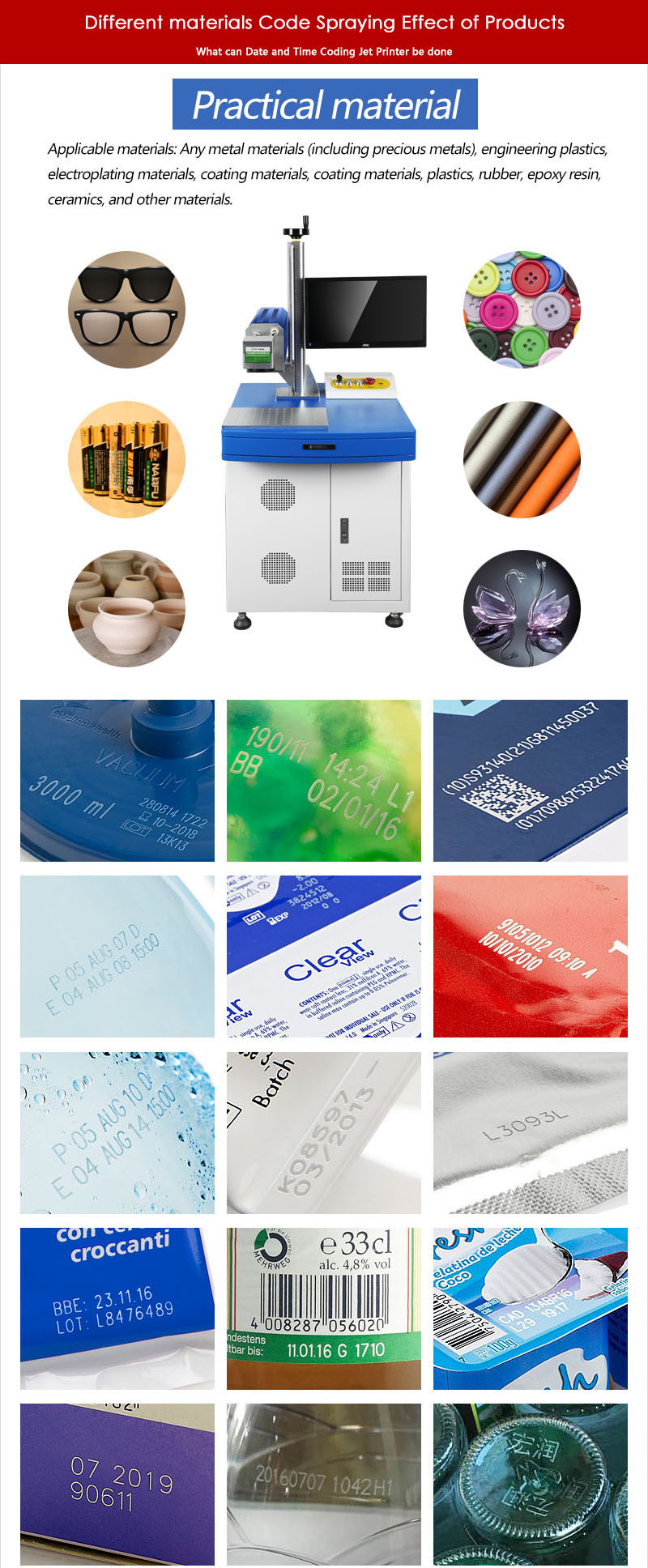 CO2 laser marking machine  For plastic wood and other materials Automatic batch expiry date printing machine kelier 15