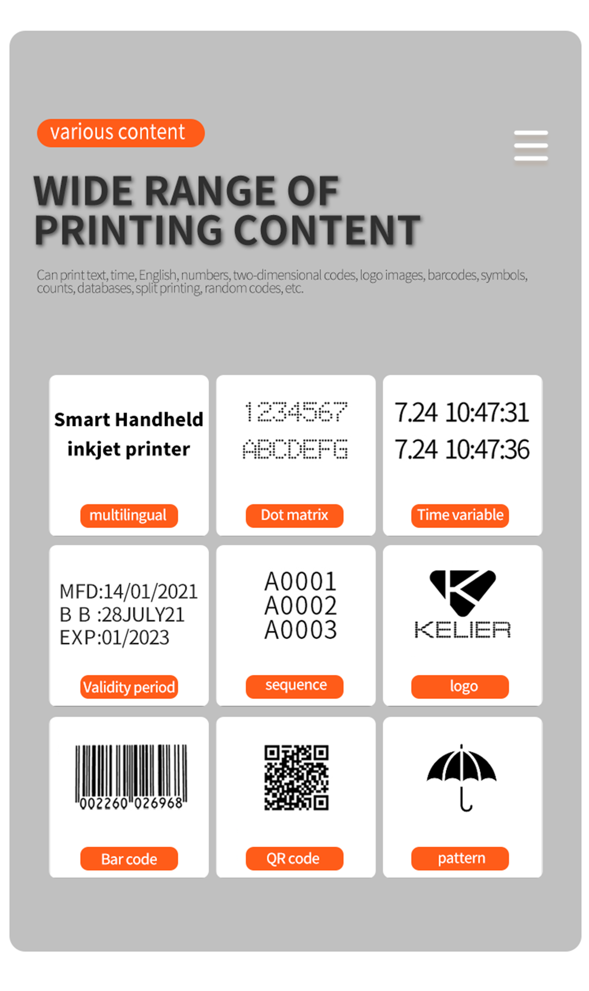 Kelier Mini Inkjet Printer Portable H6 for Carton Packaging 11