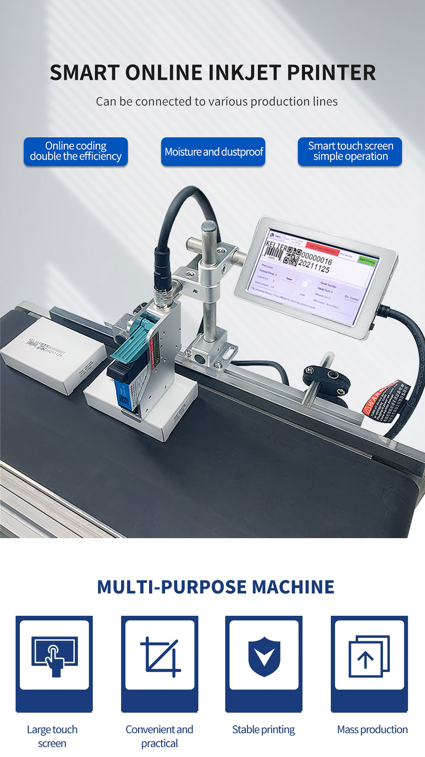 Online Inkjet Printer Coder Glass Bottle Expiry Batch Printing Machine Industrial Inkjet Printer Manufacturers | Kelier 7