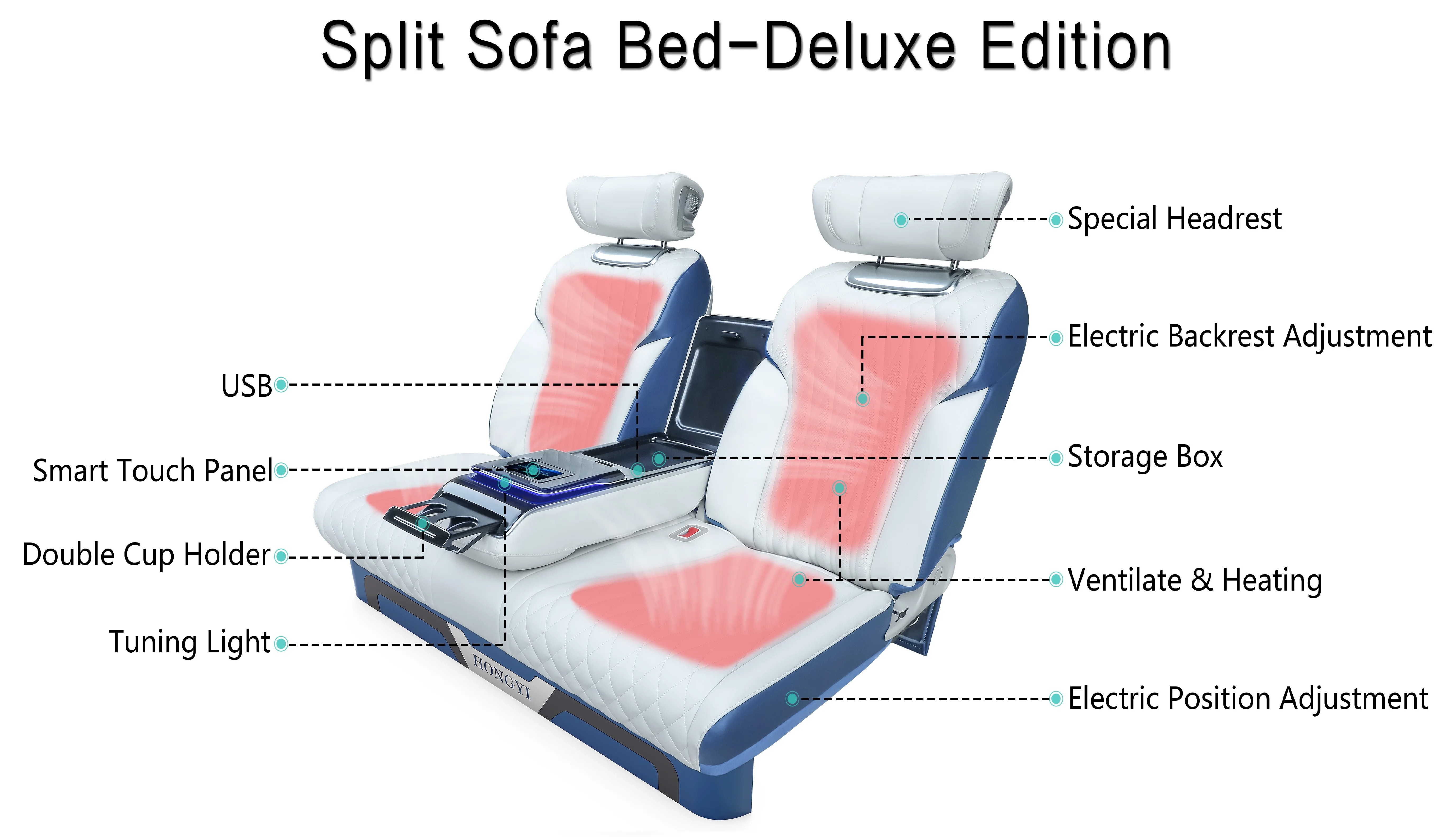 Car Accessories Luxmtre Class C Sofa Leather Bed Third Row Auto Seat 17