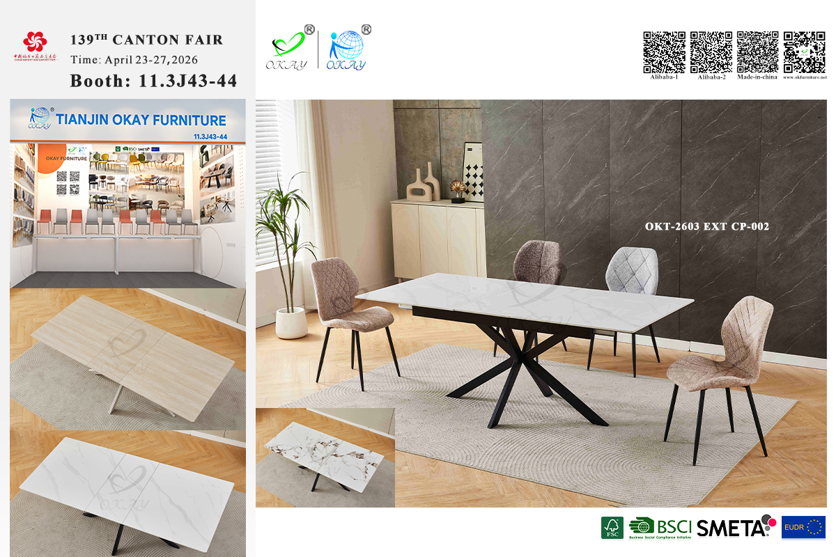 OKAY FURNITURE-Minimalist Italian Light-Luxury Extendable Dining Table – Radial X-Frame, Premium Slate Top 1