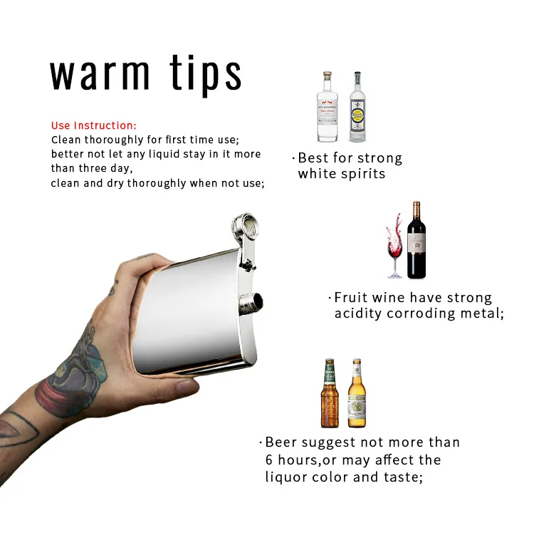 الجملة شعار مخصص 6oz ماتي الأسود الورك قارورة الفولاذ المقاوم للصدأ الخمور ويسكي قارورة الكحول 10