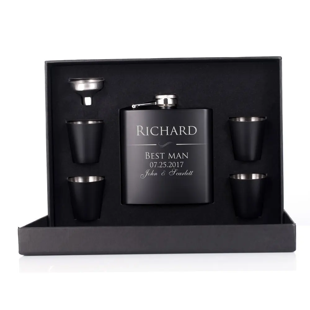 مجموعة هدايا قارورة الورك من الفولاذ المقاوم للصدأ عالية الجودة سعة 7 أوقية مع قمع وكؤوس صغيرة 9