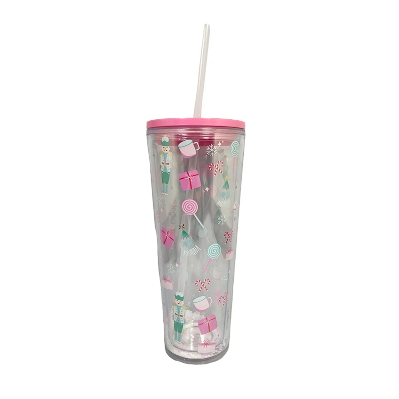 لون مخصص أزياء صديقة للبيئة القش كوب ماء بلاستيكي البهلوانات القش البلاستيكية تخصيص زجاجة ماء بلاستيكية 15