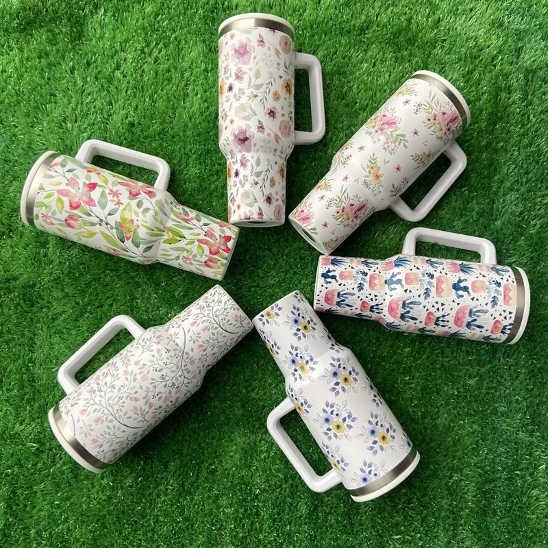 طباعة شعار مخصص المغلفة الفولاذ المقاوم للصدأ 40oz السفر القدح كأس بهلوان مع مقبض للكأس 15