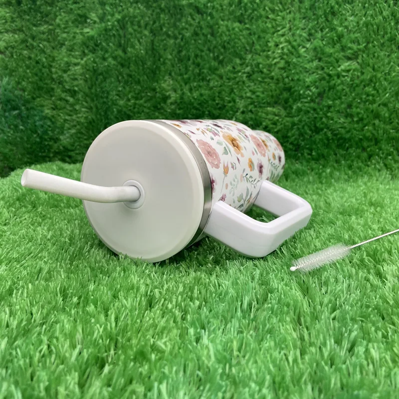 طباعة شعار مخصص المغلفة الفولاذ المقاوم للصدأ 40oz السفر القدح كأس بهلوان مع مقبض للكأس 13