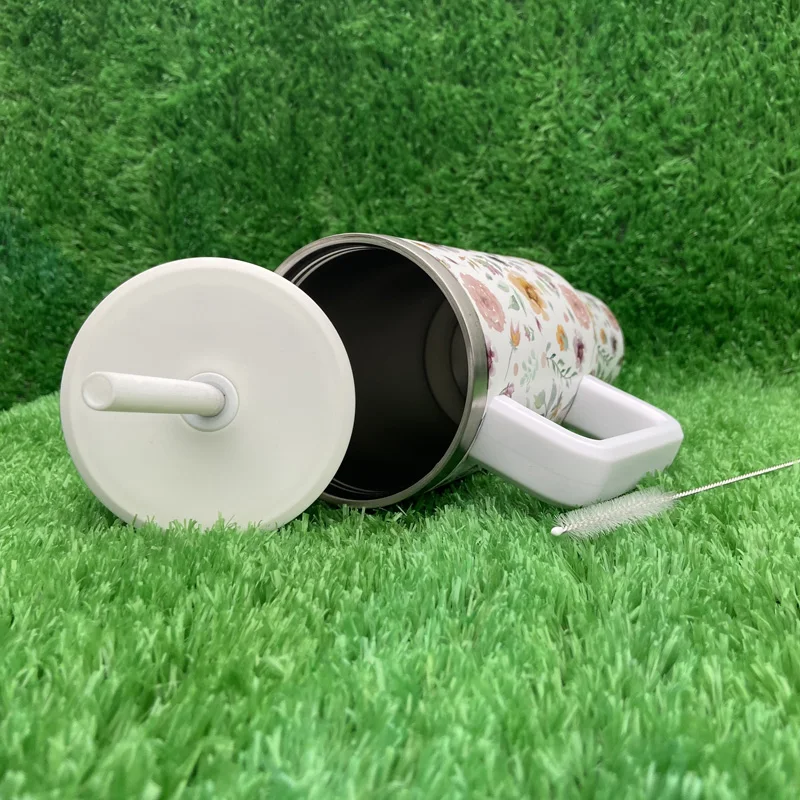 طباعة شعار مخصص المغلفة الفولاذ المقاوم للصدأ 40oz السفر القدح كأس بهلوان مع مقبض للكأس 14