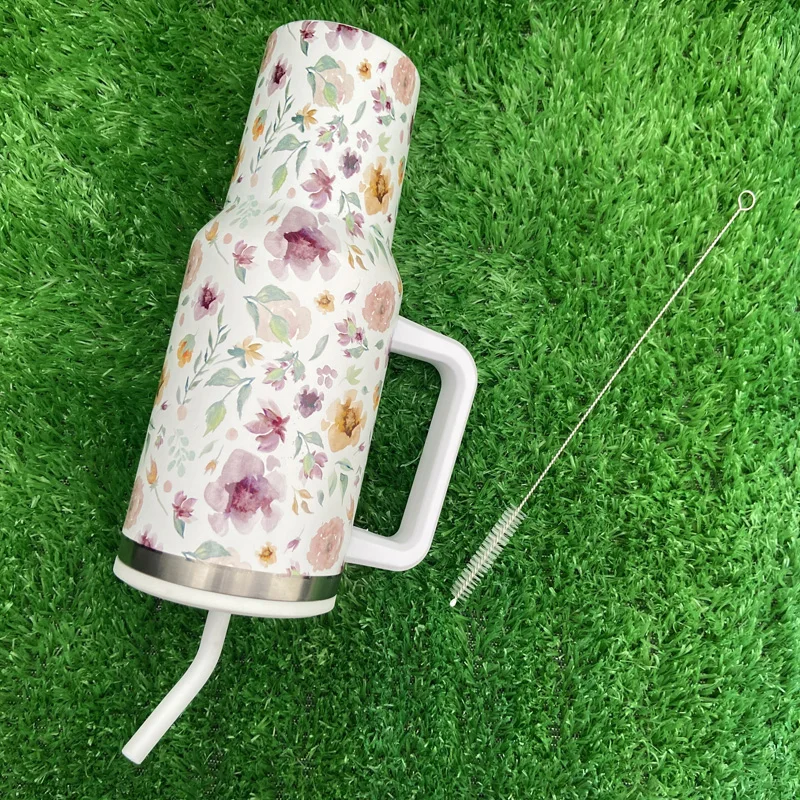 طباعة شعار مخصص المغلفة الفولاذ المقاوم للصدأ 40oz السفر القدح كأس بهلوان مع مقبض للكأس 12