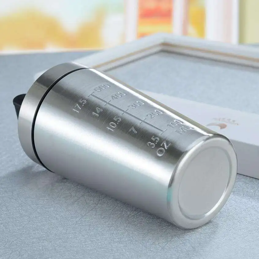 304 500 مل 750 مل زجاجة شيكر بروتين أحادية الجدار من الفولاذ المقاوم للصدأ مخصصة بمقياس 12