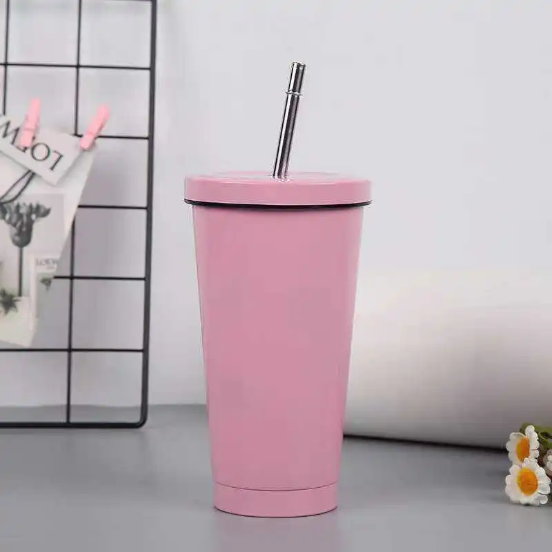 الجملة جدار مزدوج 304 مكنسة من الفولاذ المقاوم للصدأ معزول بهلوان أكواب القهوة الحرارية مع كوب مثلج القش 14