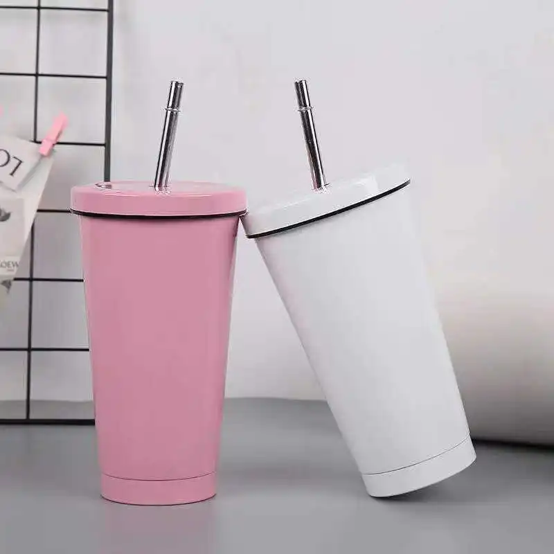 الجملة جدار مزدوج 304 مكنسة من الفولاذ المقاوم للصدأ معزول بهلوان أكواب القهوة الحرارية مع كوب مثلج القش 15