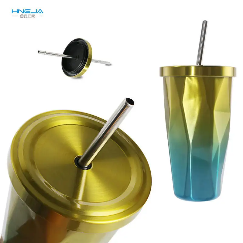 كوب ملون من القش مع كوب معزول من الفولاذ المقاوم للصدأ 304 وقش من الداخل والخارج 13