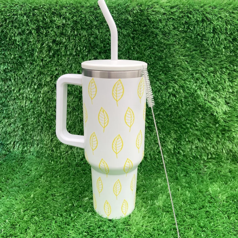 كوب جديد من الورق الذهبي والأزرق على الجدران سعة 40 أونصة من الفولاذ المقاوم للصدأ معزول مع غطاء وقش 15