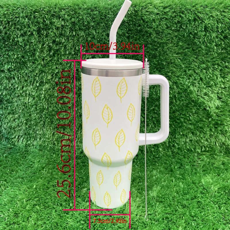 كوب جديد من الورق الذهبي والأزرق على الجدران سعة 40 أونصة من الفولاذ المقاوم للصدأ معزول مع غطاء وقش 13