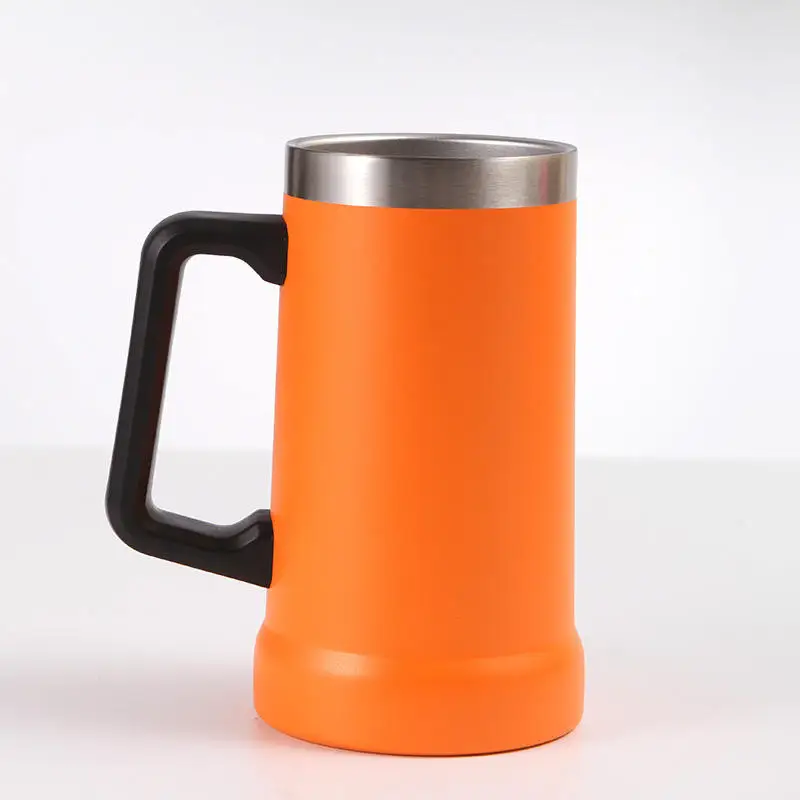 كوب بيرة ستاين معزول معدني سعة 24 أونصة مزود بمقبض وغطاء يحافظ على المشروبات باردة بالثلج 11