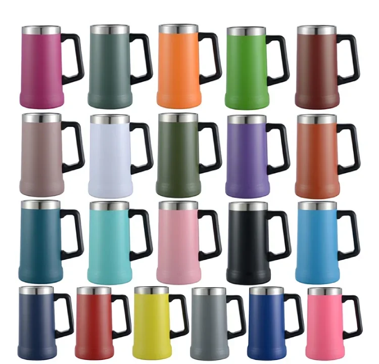 كوب بيرة ستاين معزول معدني سعة 24 أونصة مزود بمقبض وغطاء يحافظ على المشروبات باردة بالثلج 18